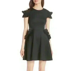 Ted Baker Black Deneese Cold Shoulder Navy Ruffle Pockets and Sleeves, Sz 0.